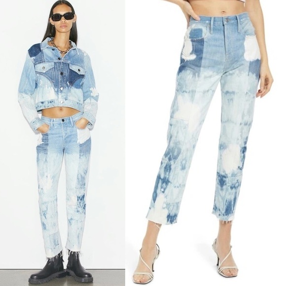 NWT FRAME 90s High Rise Acid Wash Denim Ankle Crop Raw Hem Straight Leg Jeans 25 - Picture 4 of 14